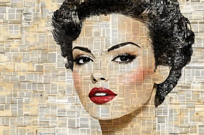 Portrait Of A Woman Made From Newspaper Collage