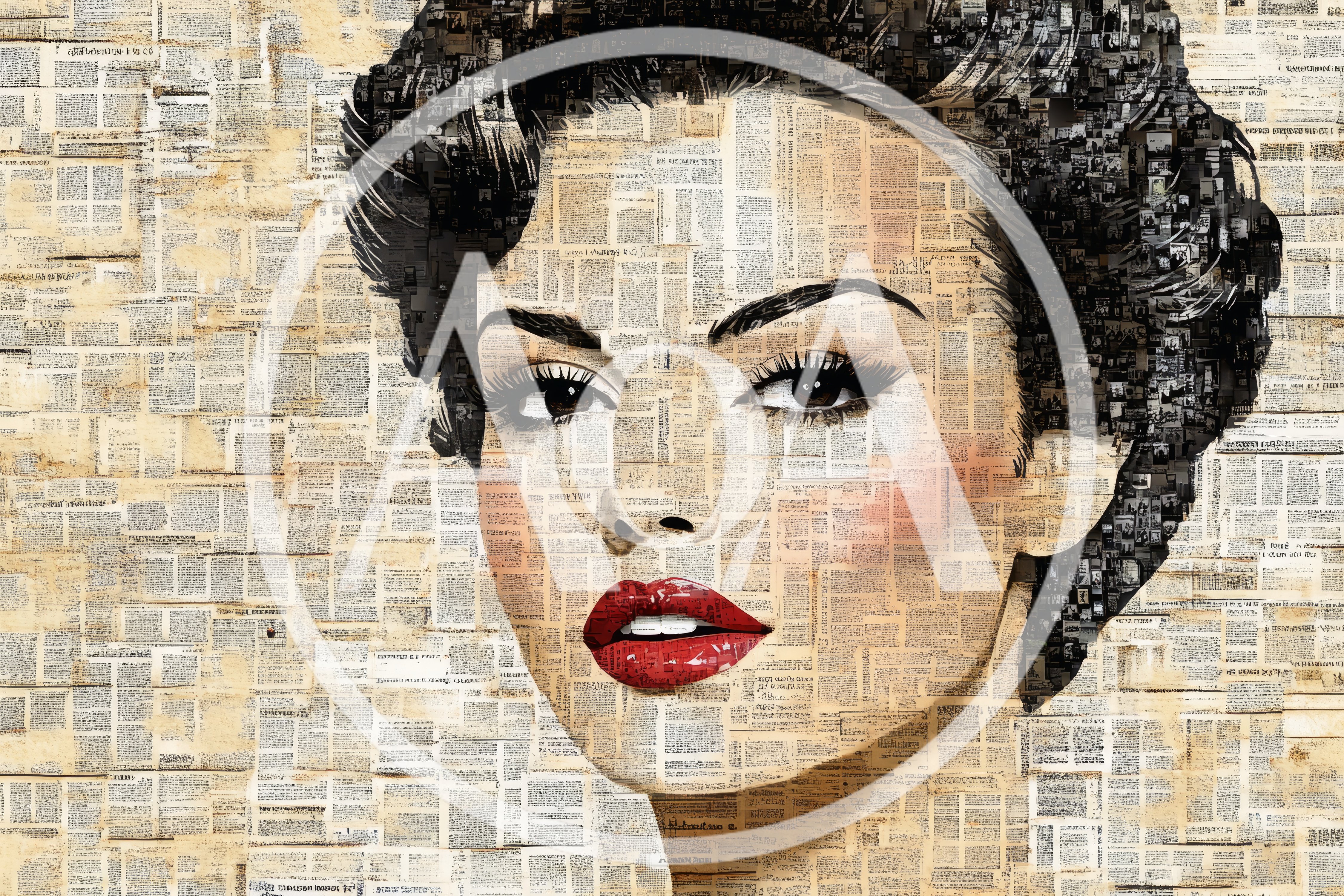 Portrait Of A Woman Made From Newspaper Collage