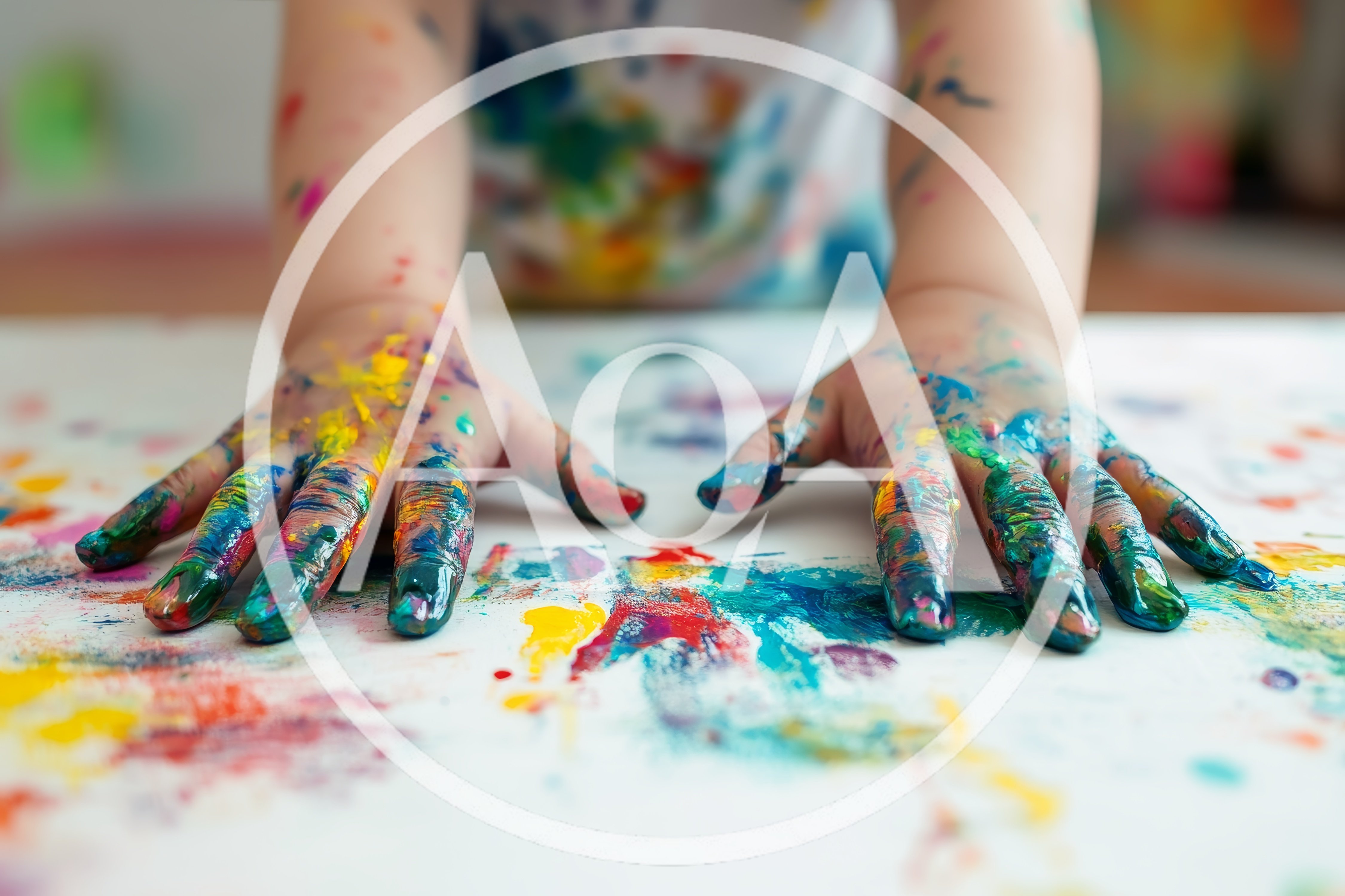 Child Hands Covered In Colorful Finger Paint