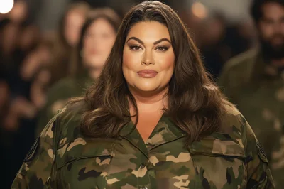 Plus Size Woman Wearing Camouflage Jacket