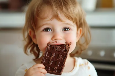 Toddler Eating A Piece Of Dark Chocolate