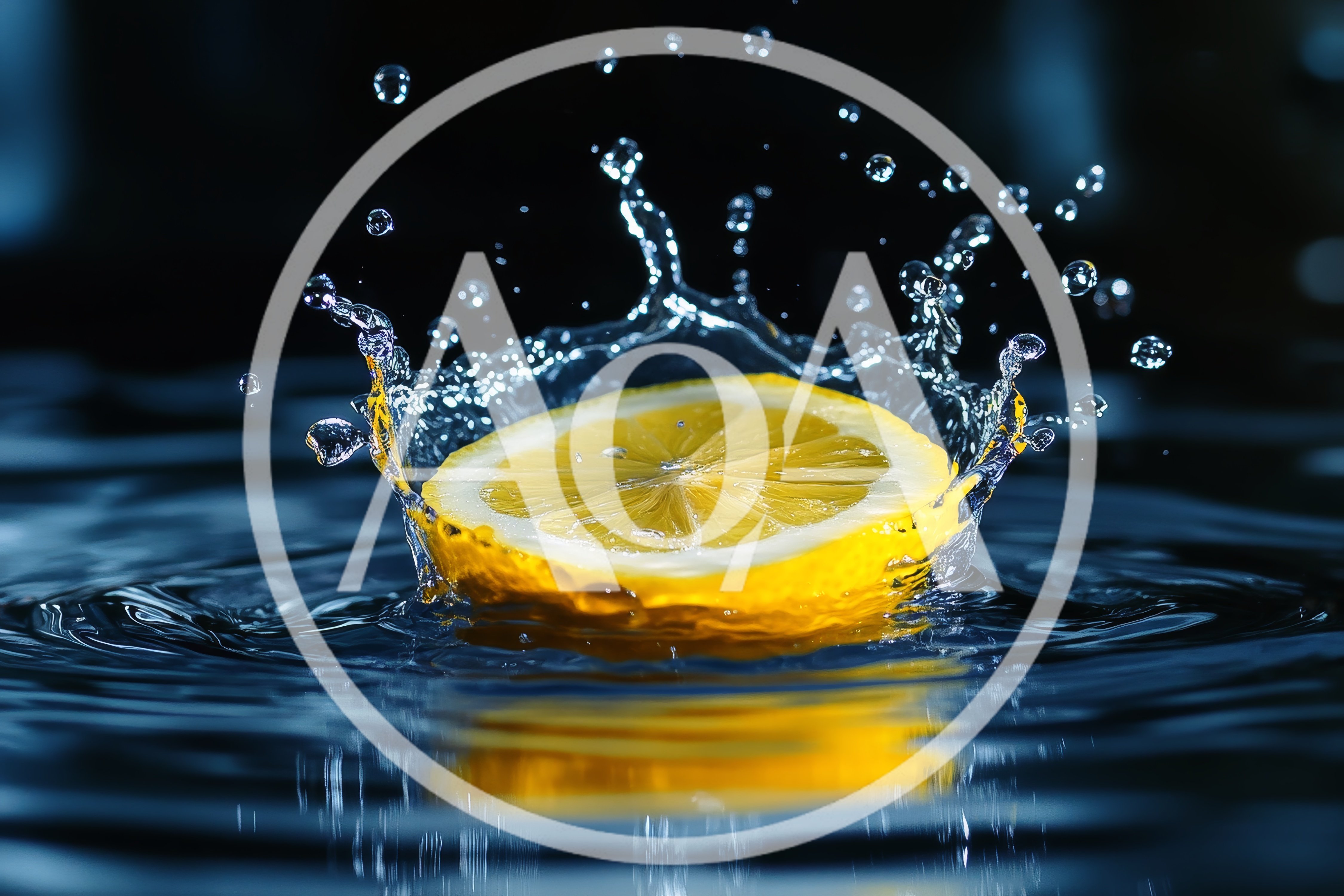 Lemon Slice Dropping Into Water Creating Splash