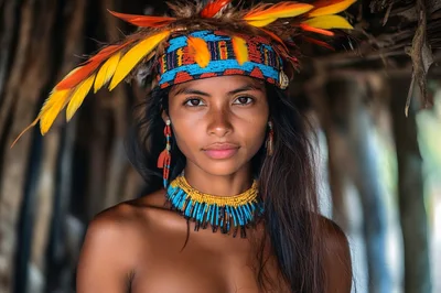 Portrait Of An Indigenous Woman With Traditional Headdress