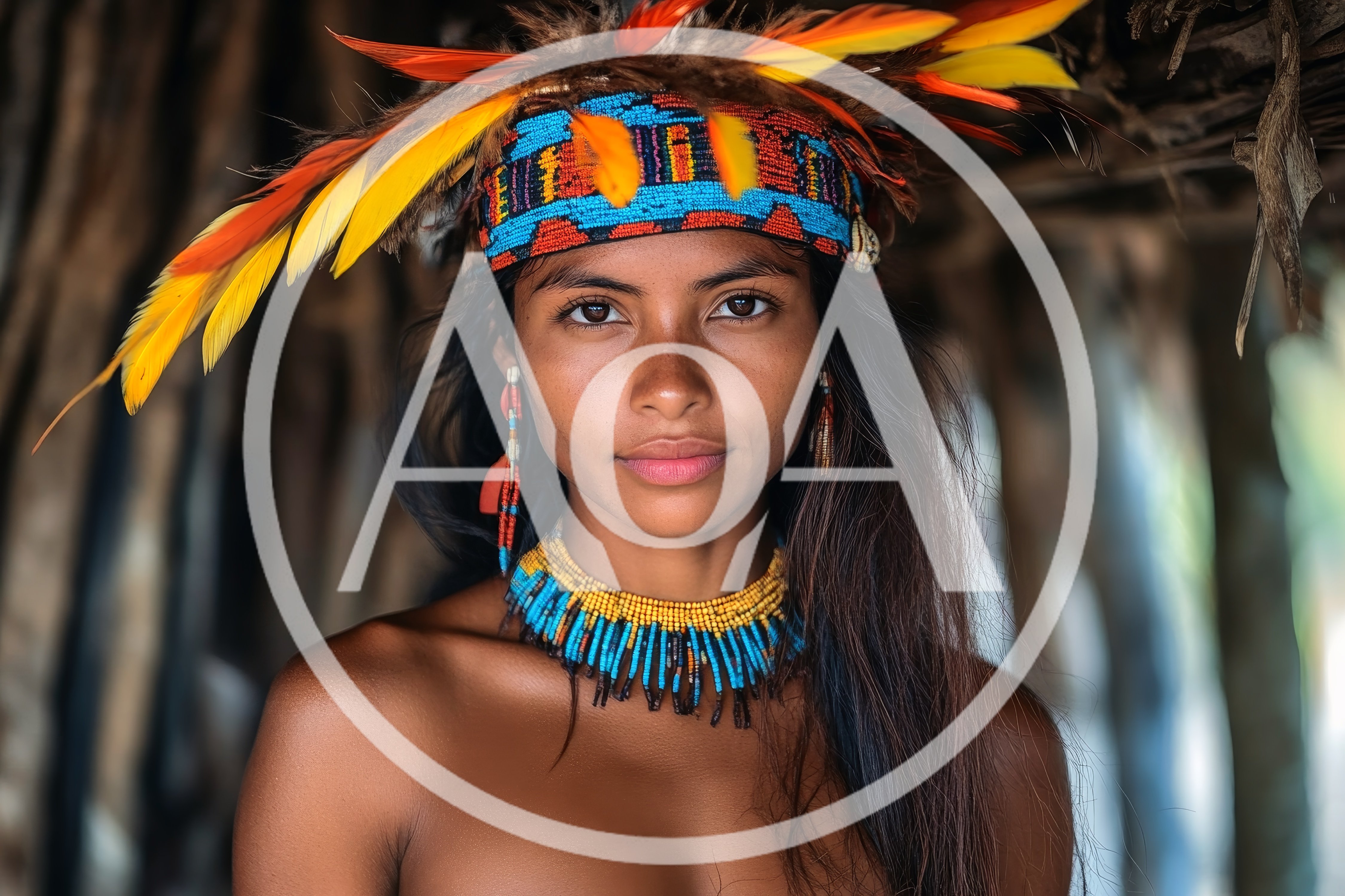 Portrait Of An Indigenous Woman With Traditional Headdress