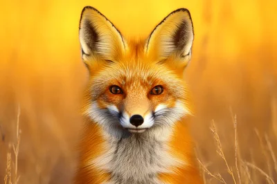 Portrait Of A Red Fox In Golden Grass