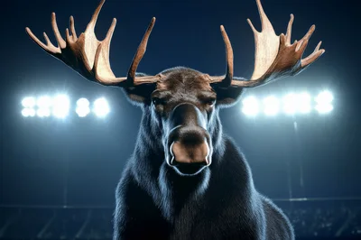 Majestic Moose Standing In A Brightly Lit Stadium