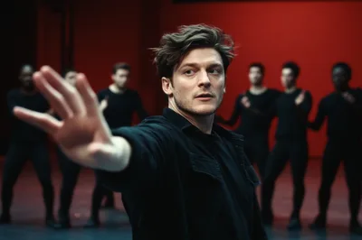 Male Dancer Performing Contemporary Choreography In Red Studio