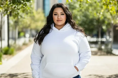 Portrait Of A Confident Young Woman In White Hoodie