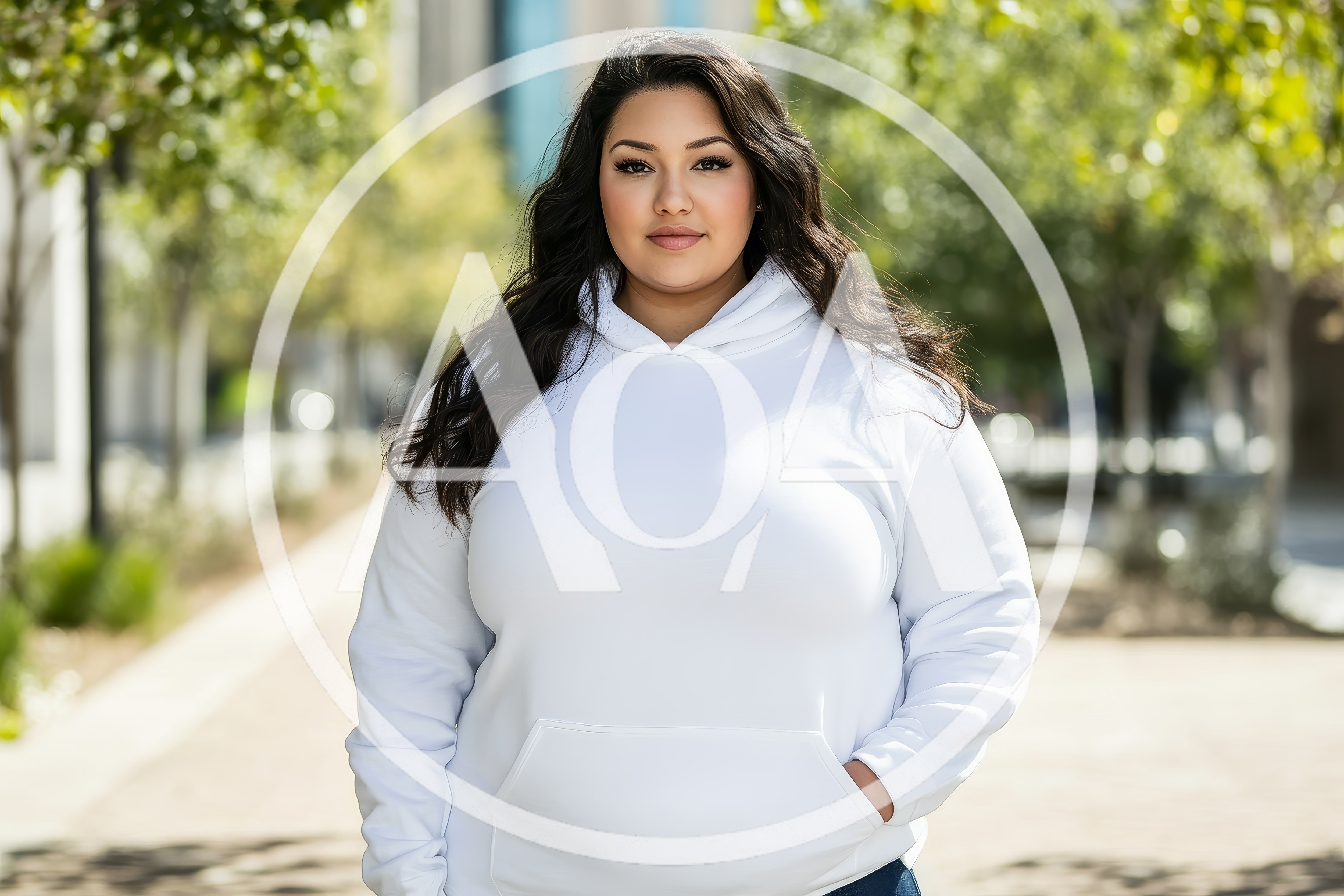 Portrait Of A Confident Young Woman In White Hoodie