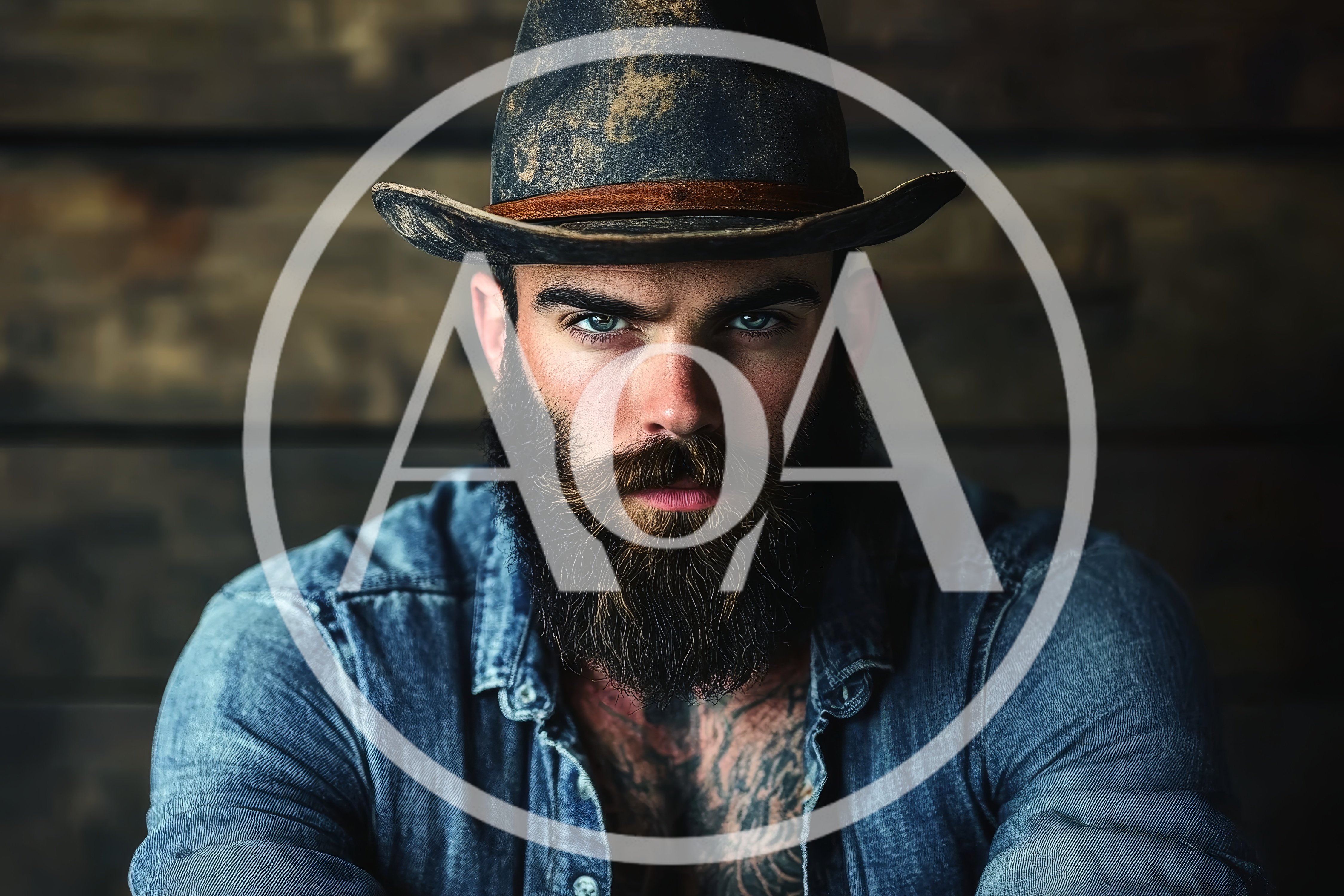 Portrait Of A Bearded Man Wearing A Cowboy Hat