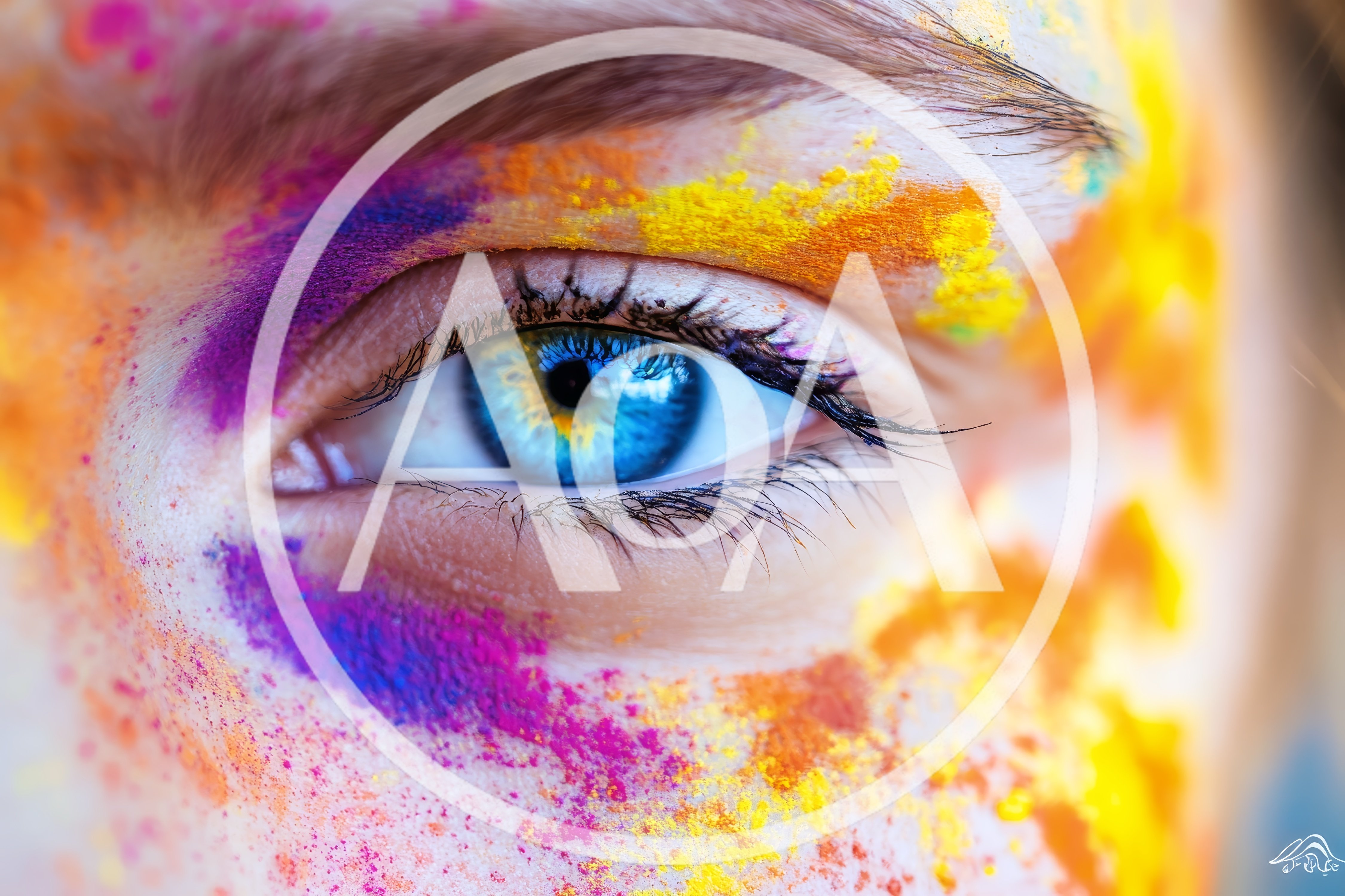 Close Up Of A Human Eye With Colorful Holi Powder