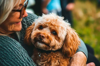 Senior Woman Holding Her Small Fluffy Dog