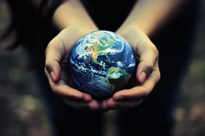 Hands Cupping A Glowing Earth Globe