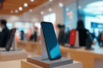Smartphone Displayed On A Stand In A Retail Store