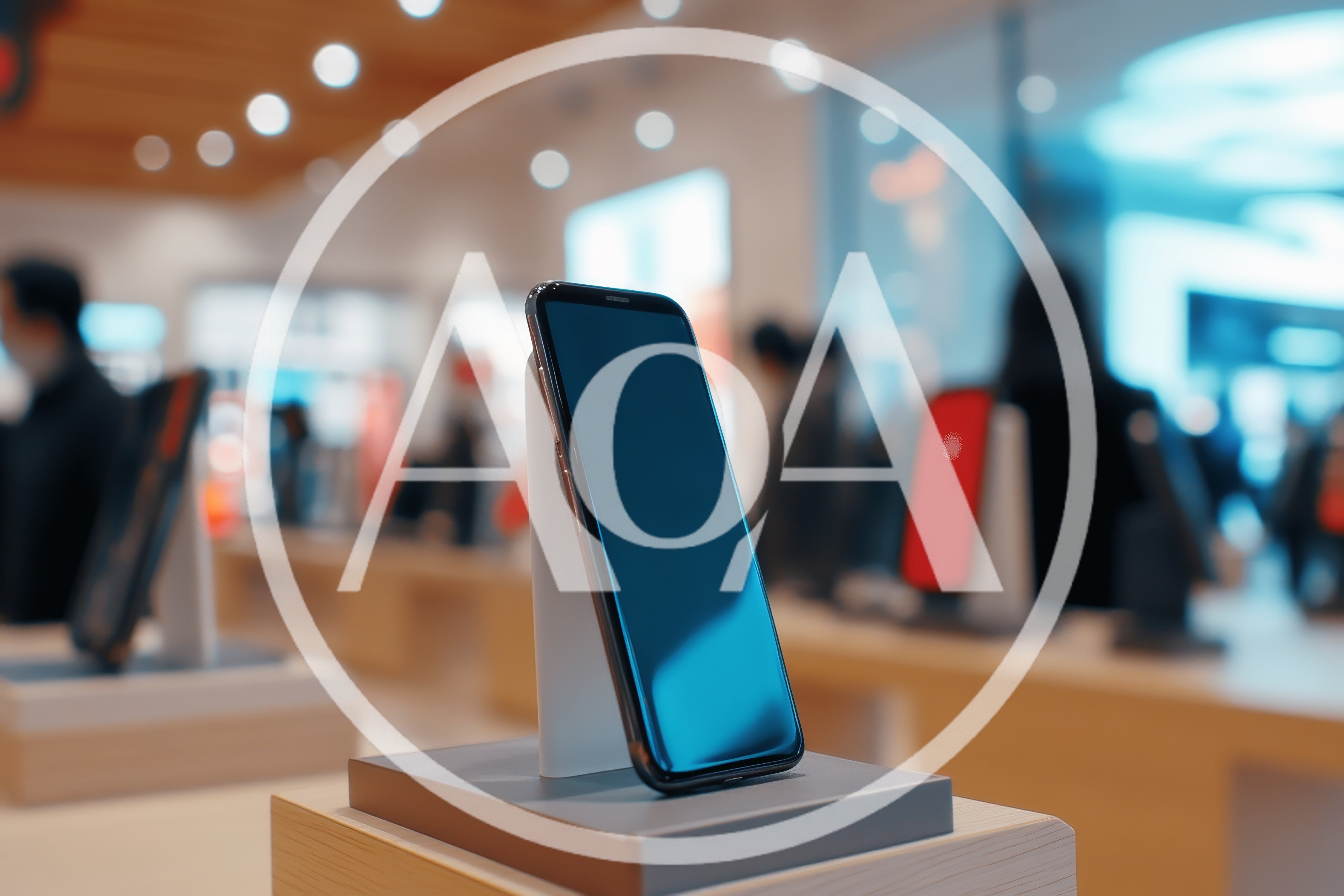 Smartphone Displayed On A Stand In A Retail Store