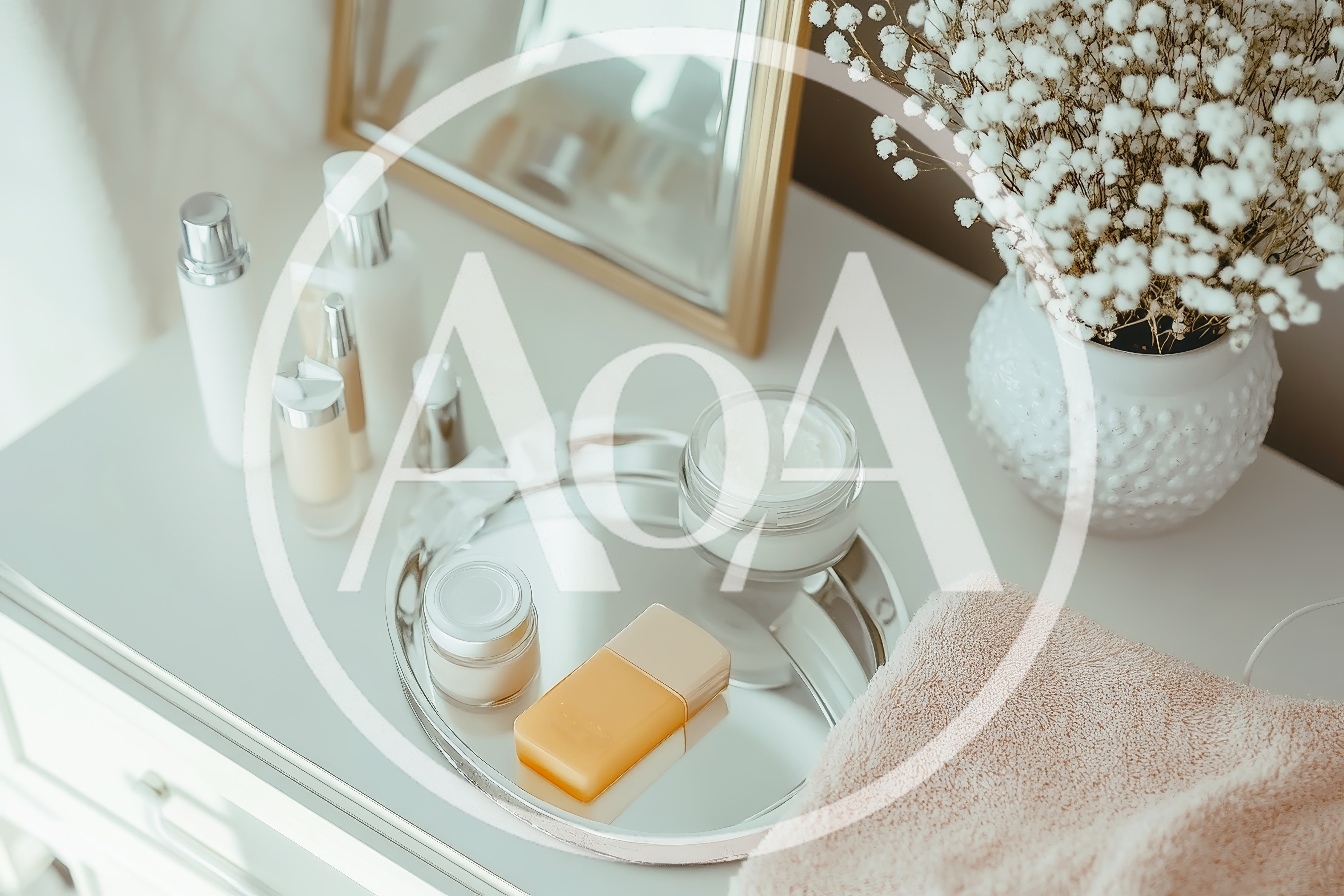 Skincare Products Arranged On A Vanity Table