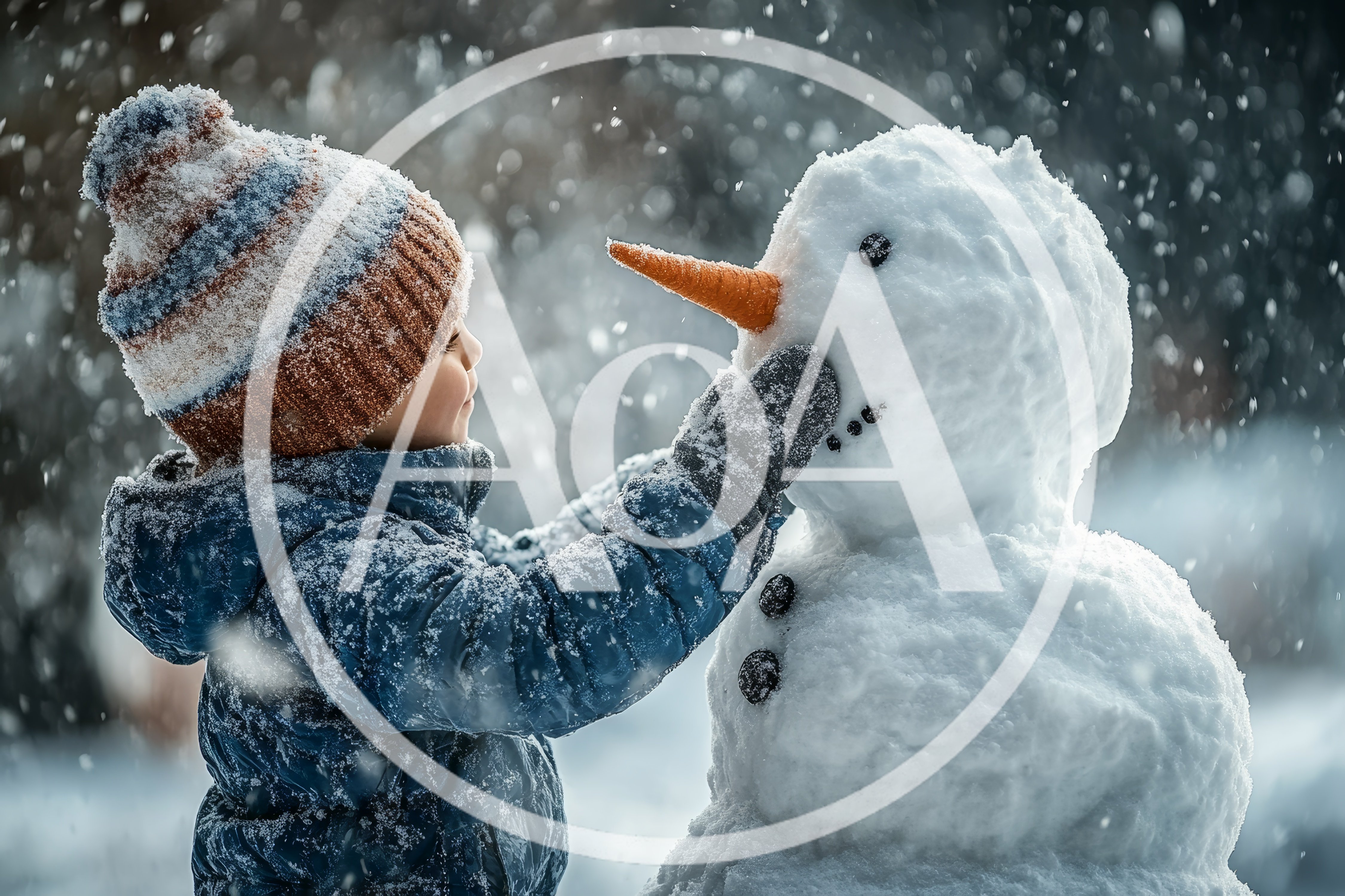 Young Child Building A Snowman In Winter