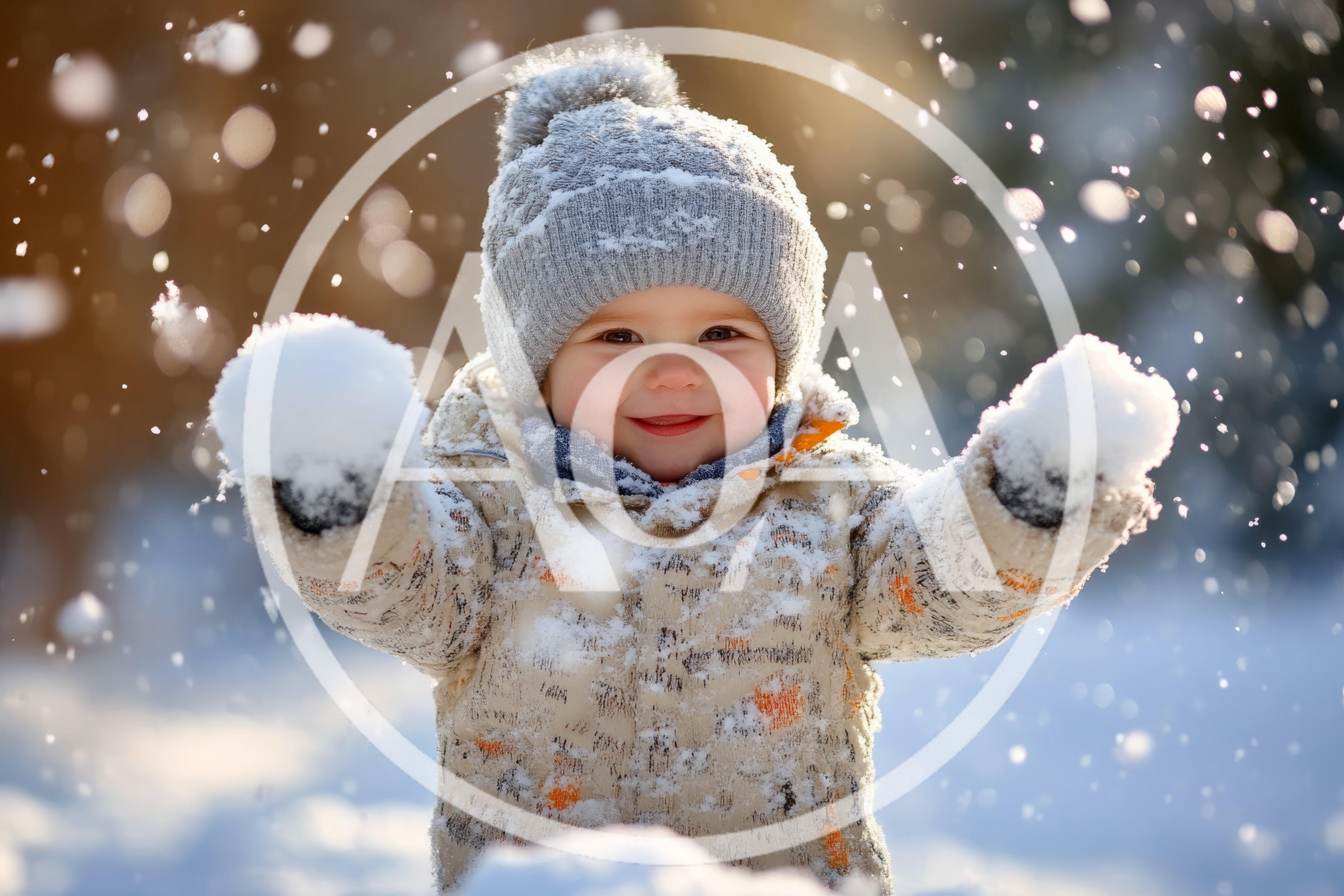 Happy Toddler Playing With Snow Outdoors