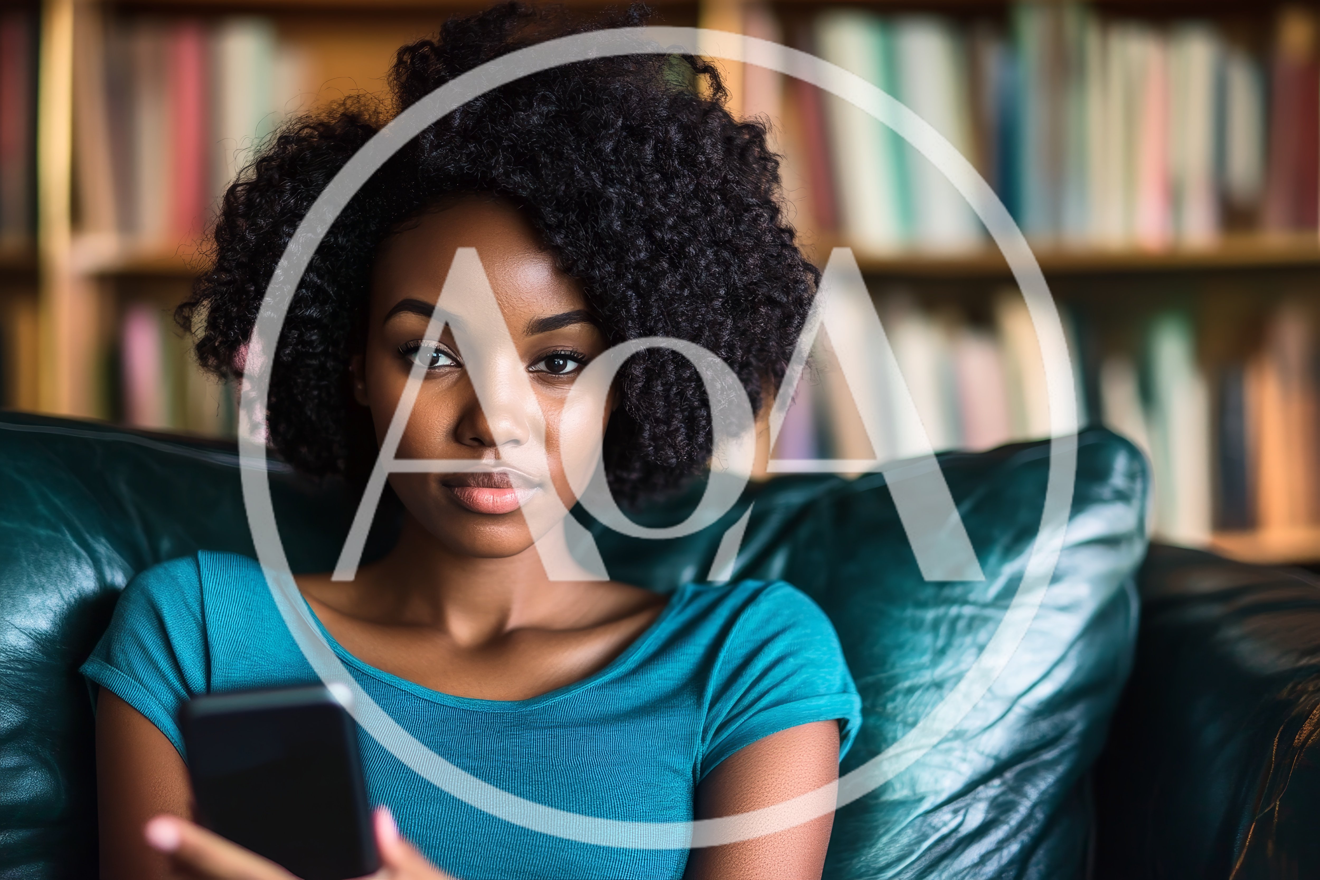 Young Black Woman Using Smartphone In Library