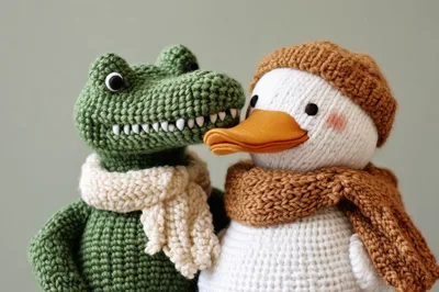 Crochet Crocodile and Duck Dolls Wearing Scarves