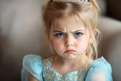 Portrait Of A Grumpy Little Girl Wearing A Tiara