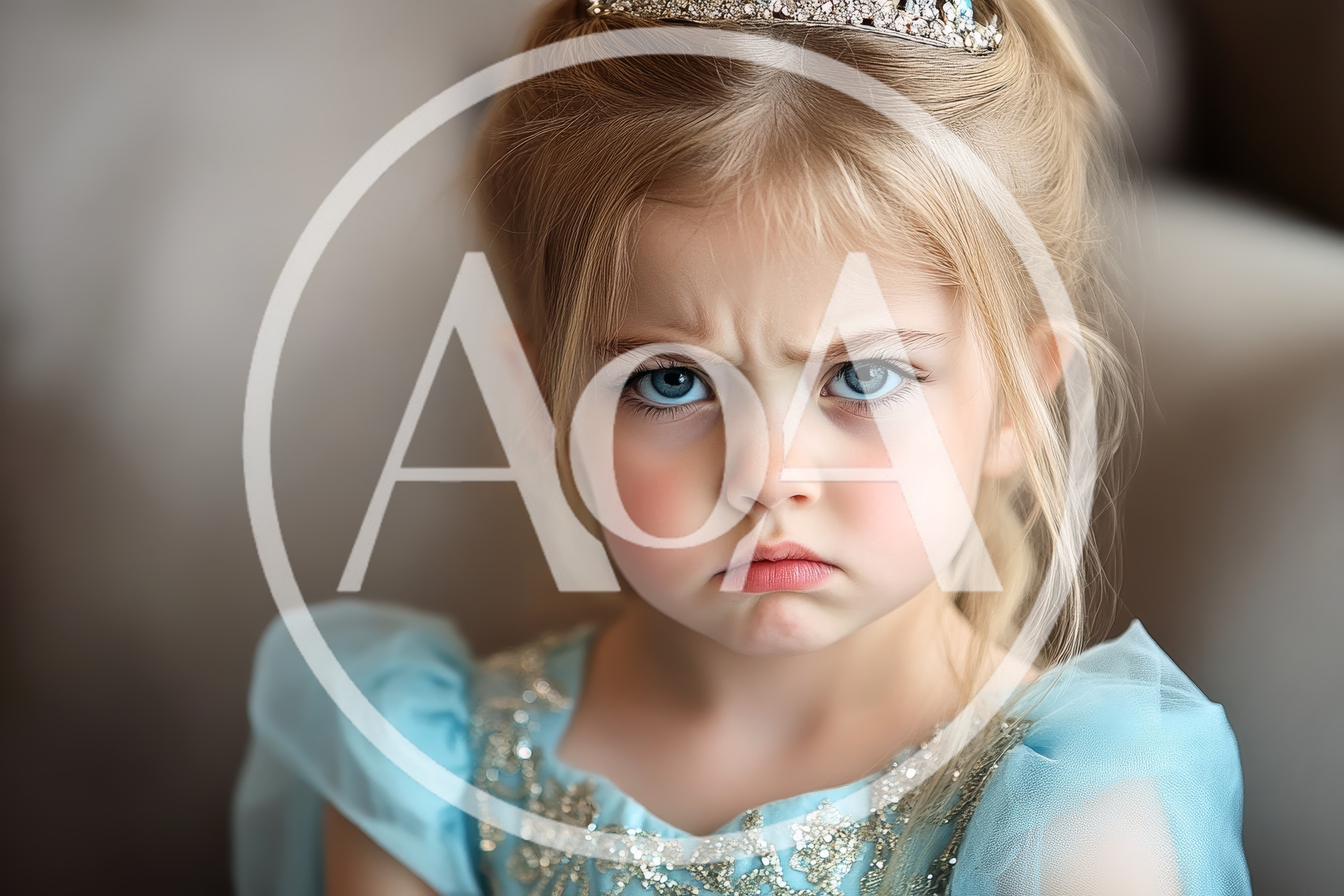 Portrait Of A Grumpy Little Girl Wearing A Tiara