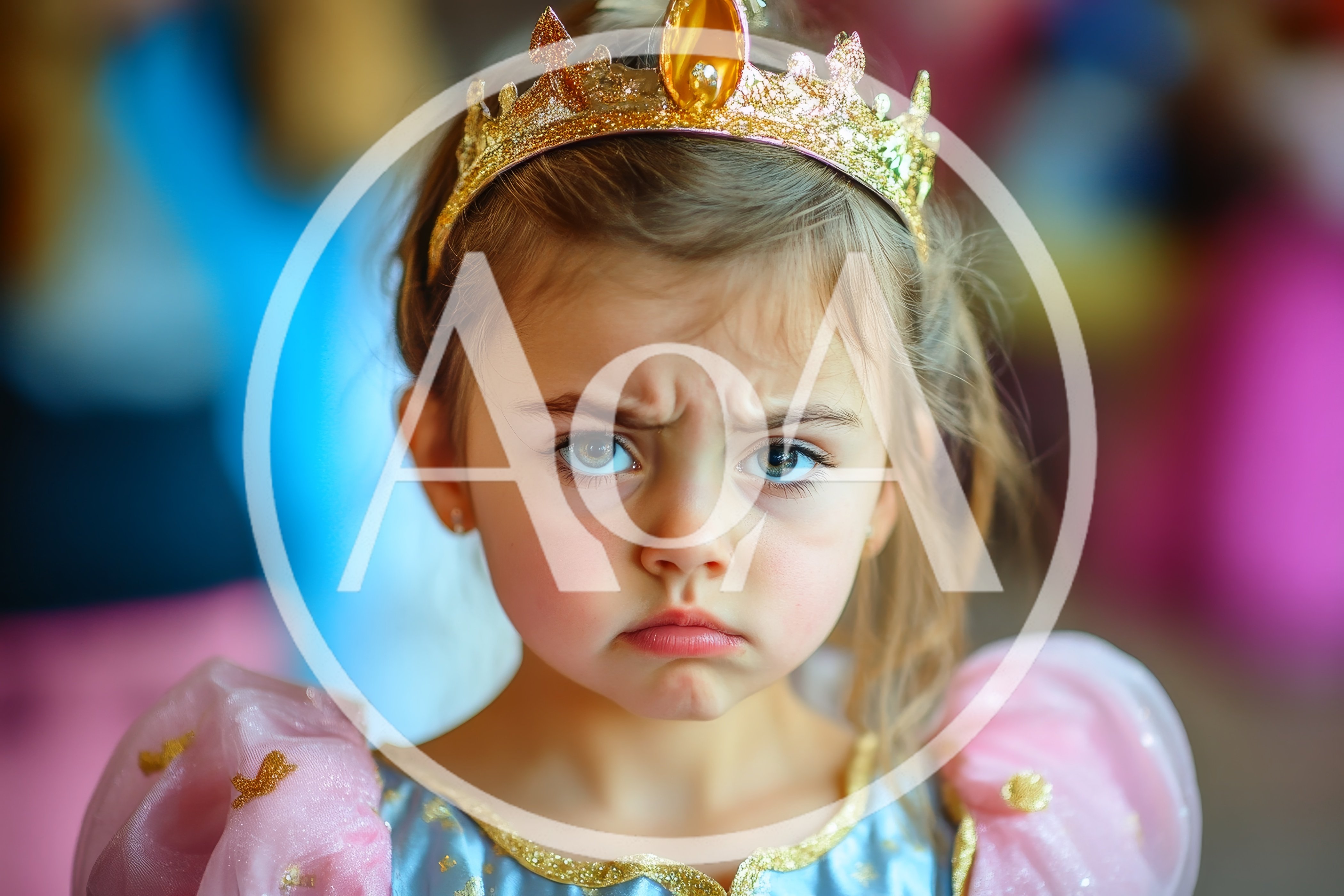 Grumpy Little Girl Wearing A Princess Costume And Crown