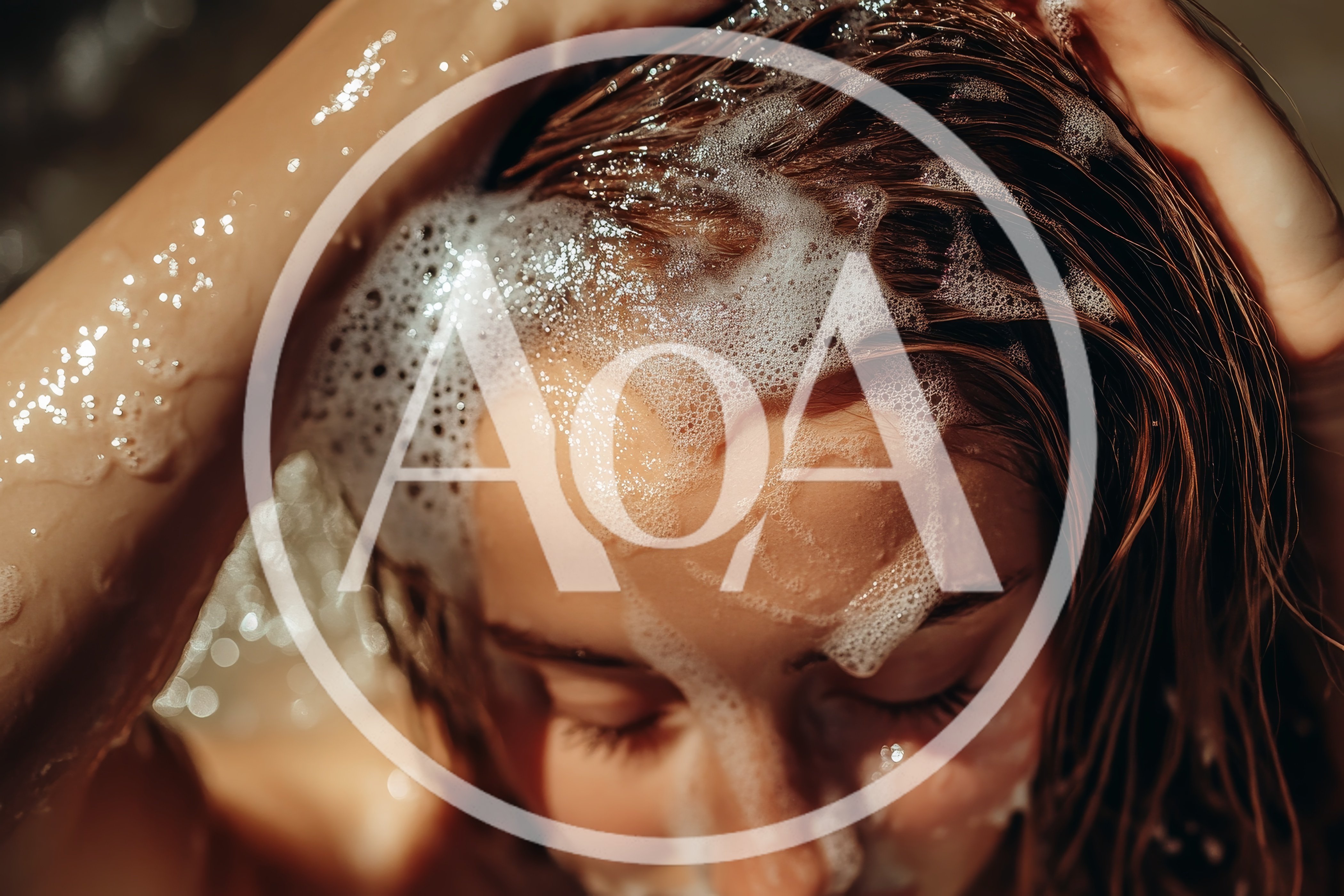 Woman Washing Her Hair With Shampoo In Shower
