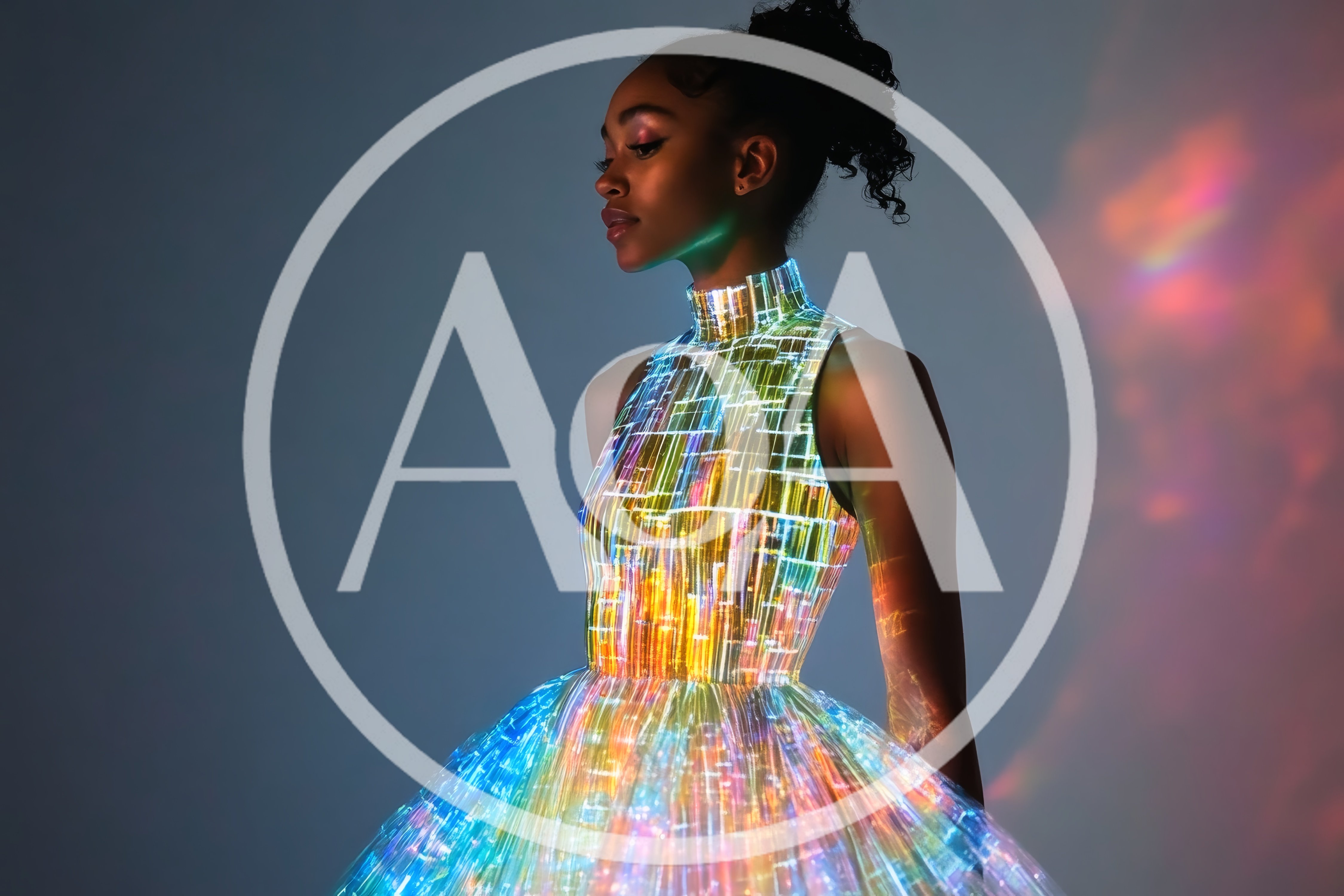 Futuristic Woman Wearing A Glowing Digital Light Dress