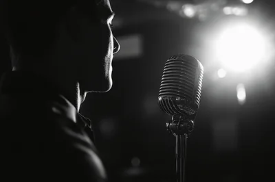 Silhouette Of A Singer Performing Into A Vintage Microphone