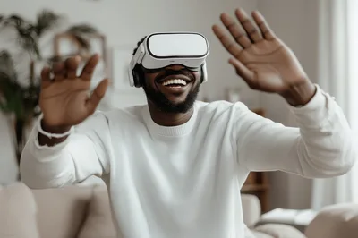Happy African American Man Using Virtual Reality Headset