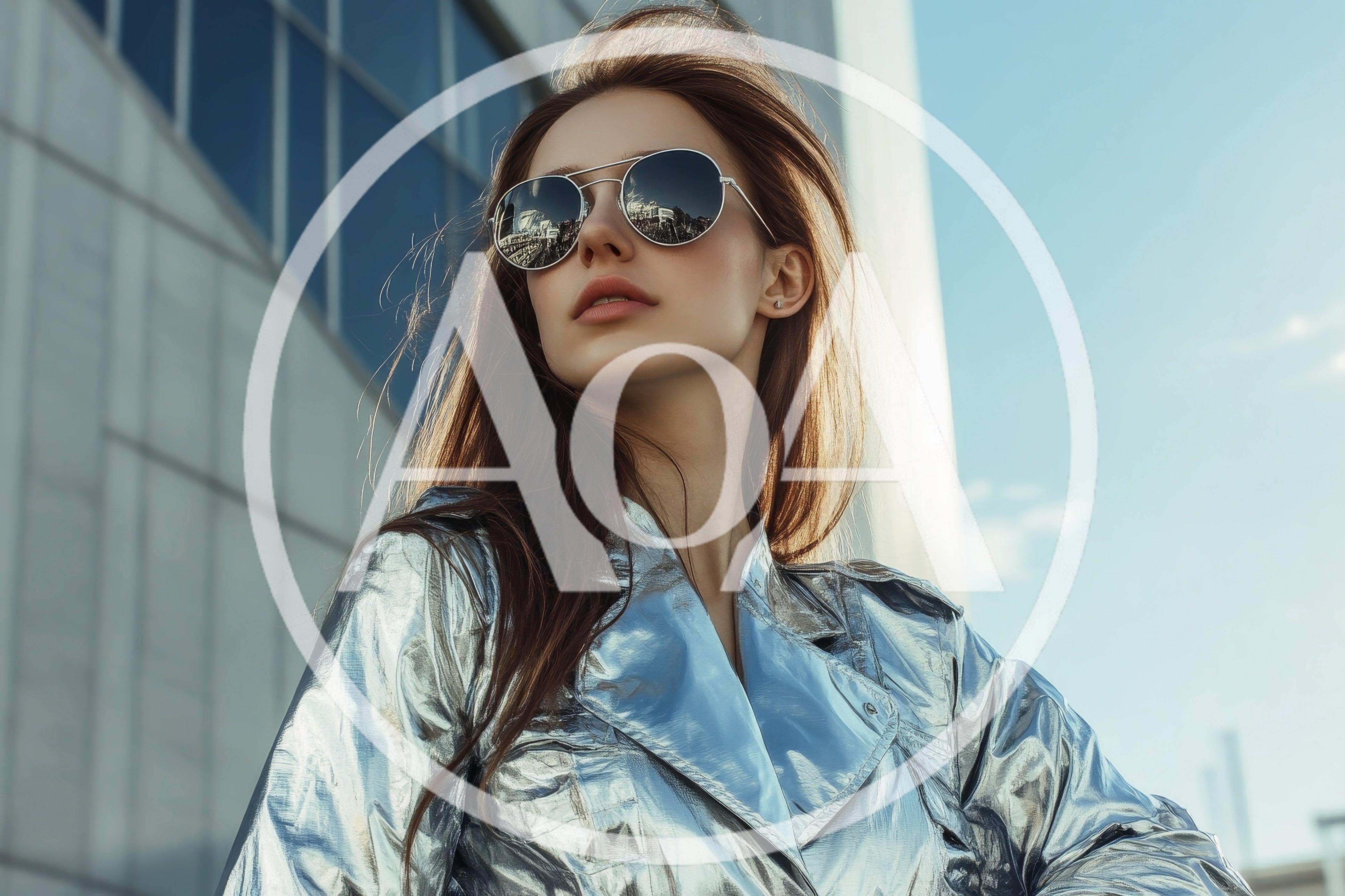 Stylish Woman Wearing Silver Metallic Jacket And Sunglasses