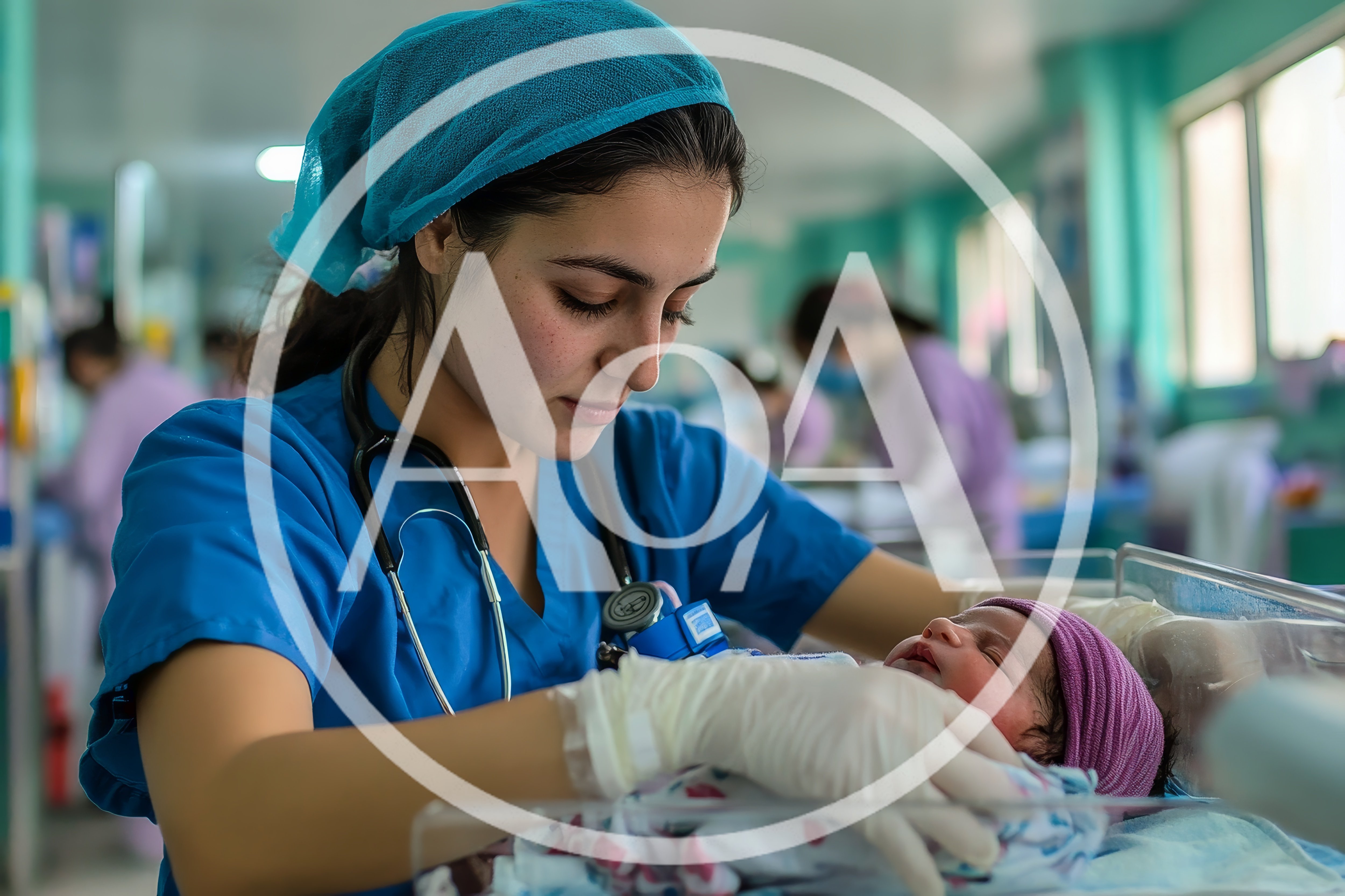 Neonatal Nurse Caring For Newborn In Hospital Nursery
