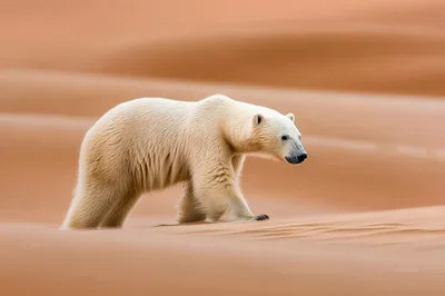 Polar Bear Walking Across A Vast Desert Landscape