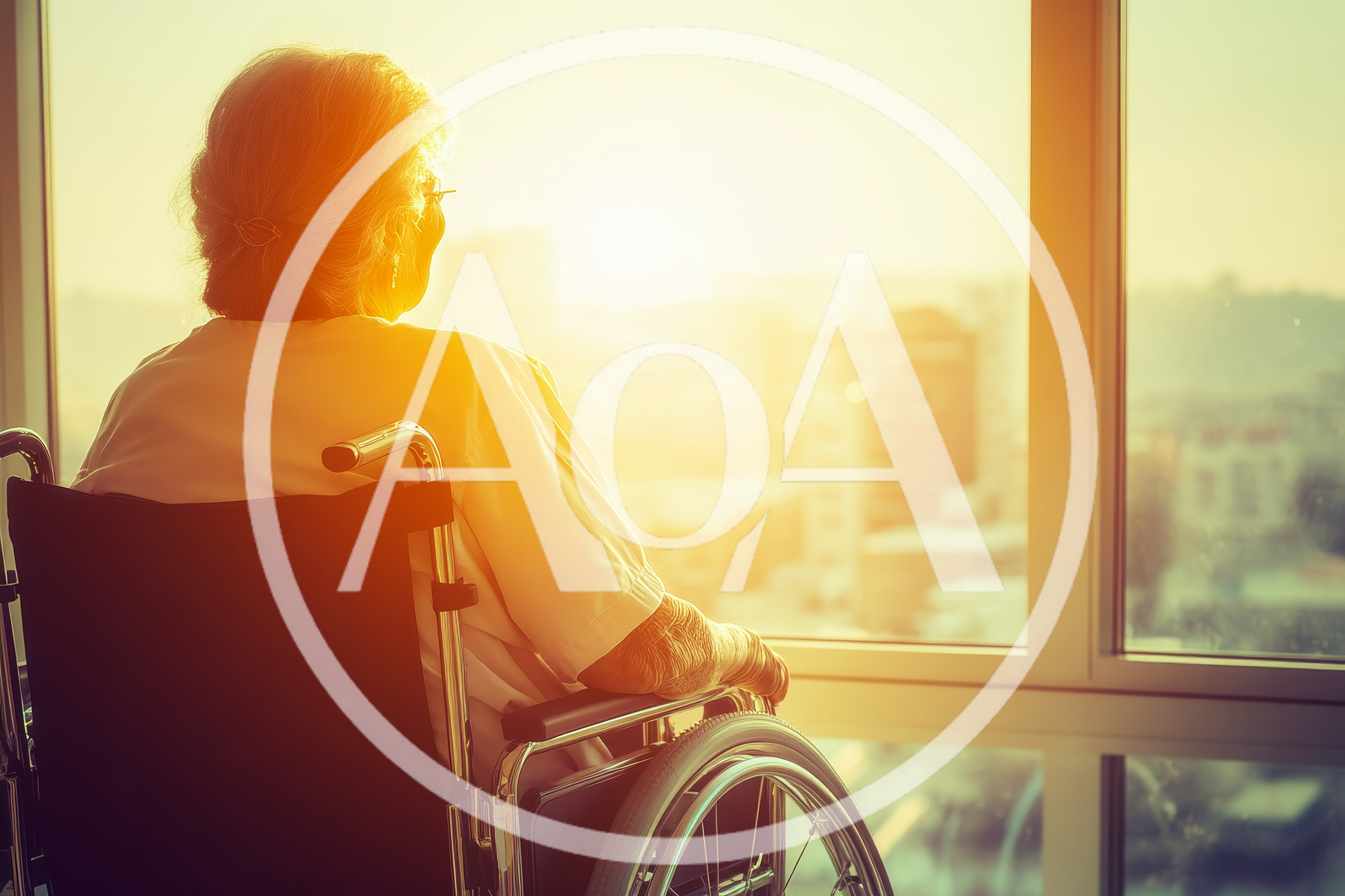 Elderly Woman Sitting In Wheelchair Looking Out Window