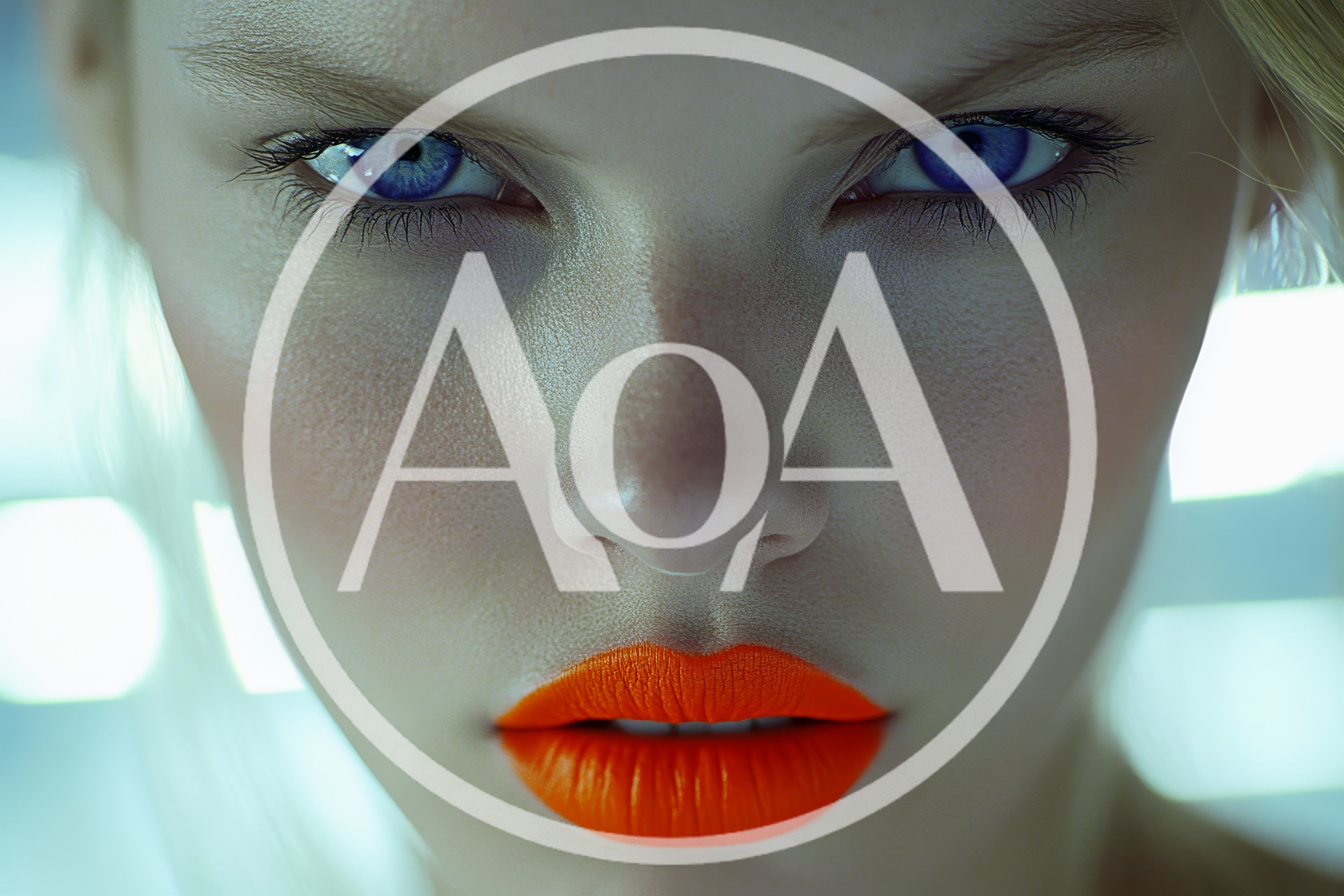 Close Up Portrait Of Woman With Bright Orange Lips