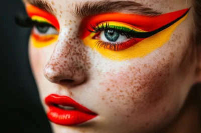 Close Up Portrait Of Woman With Artistic Colorful Makeup
