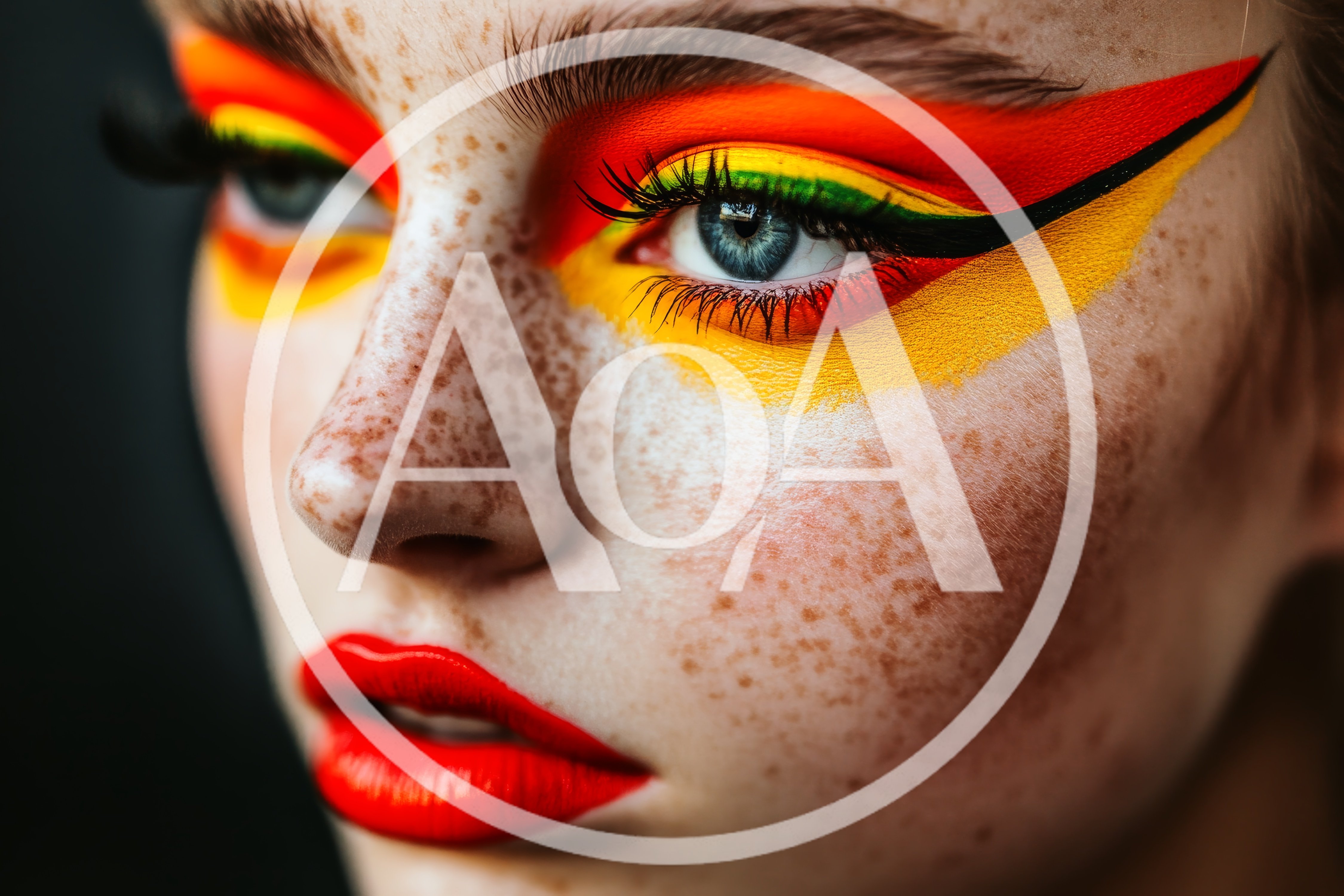 Close Up Portrait Of Woman With Artistic Colorful Makeup