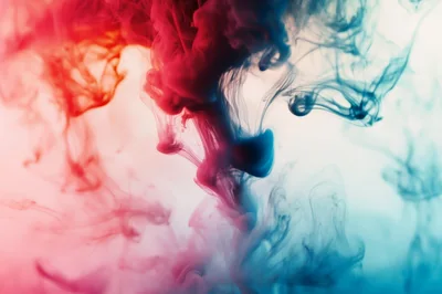 Red and Blue Ink Swirling in Water