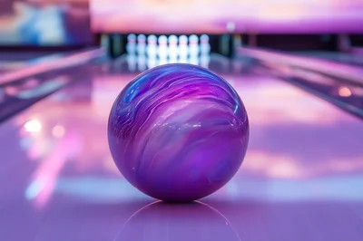 Purple Swirl Bowling Ball on Lane