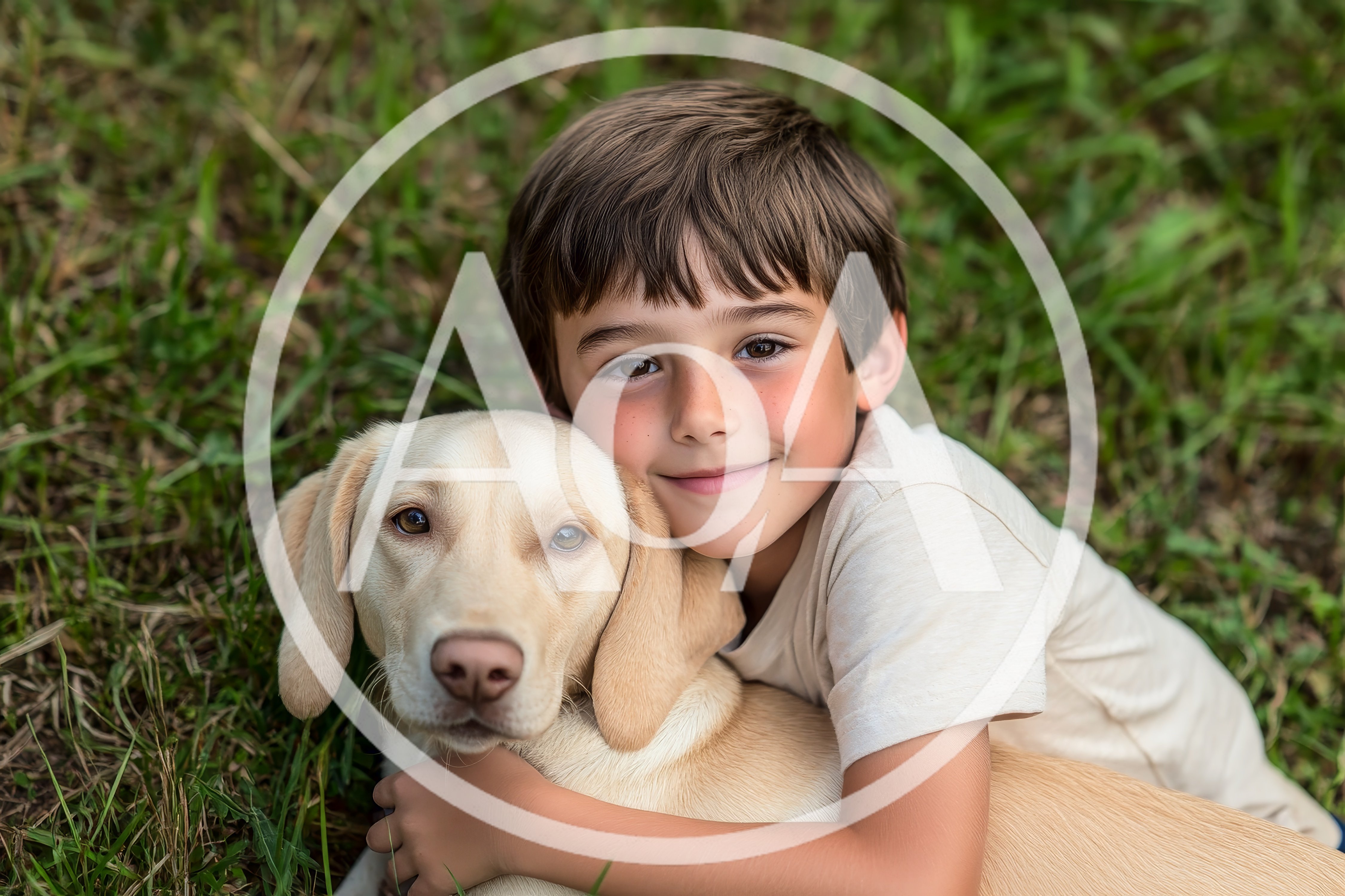 Young Boy Hugging His Labrador Retriever Puppy