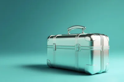 Metallic Silver Suitcase On A Teal Background