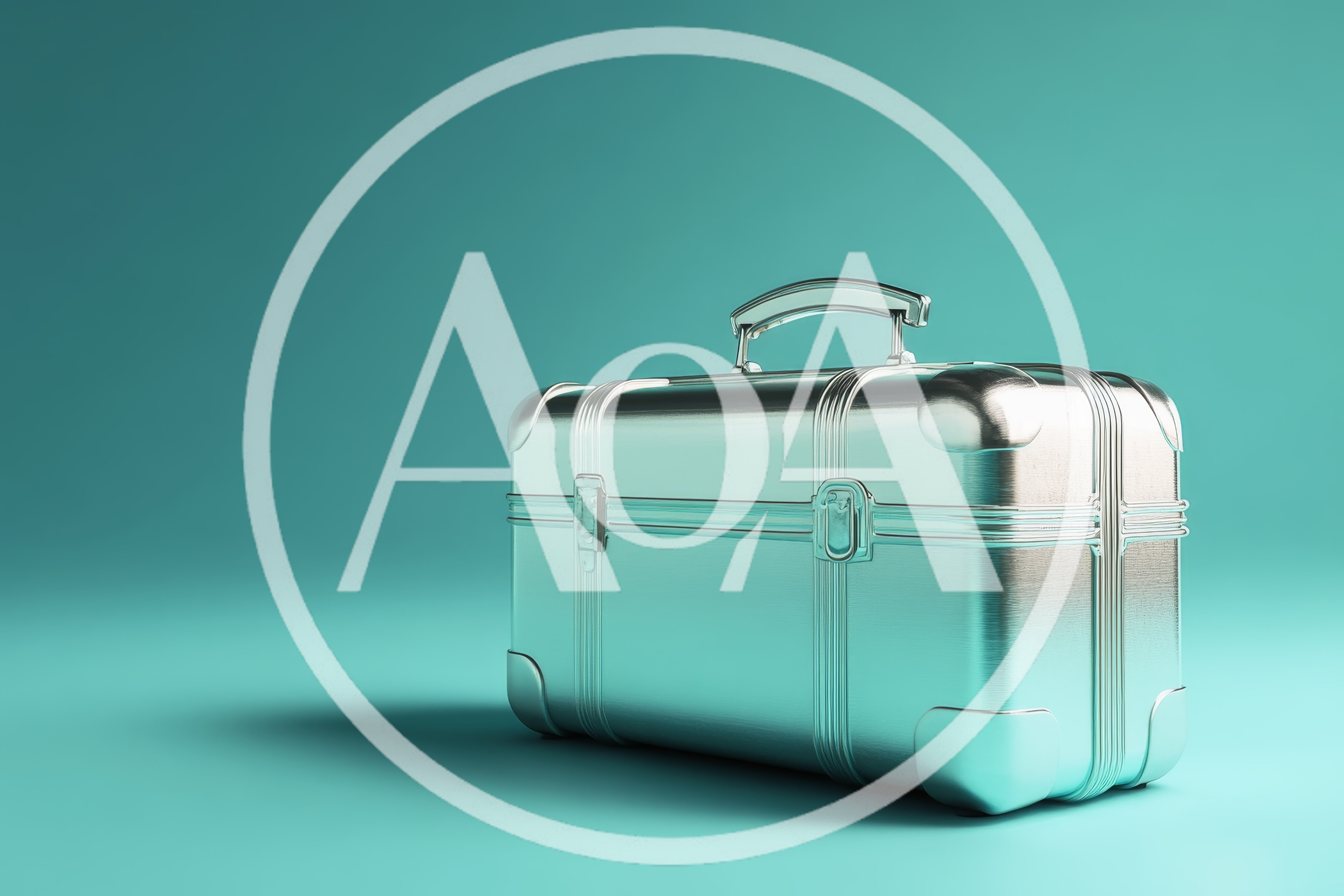 Metallic Silver Suitcase On A Teal Background