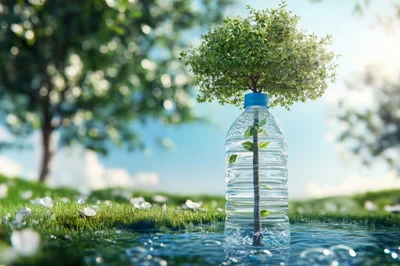 Small Tree Growing Inside A Plastic Water Bottle