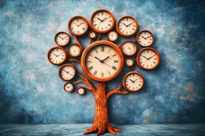 Surreal Tree Sculpture Made Of Multiple Analog Clocks