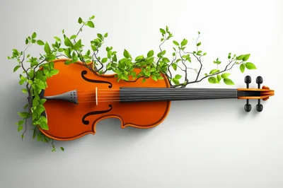 Violin Integrated With Green Tree Branches And Leaves