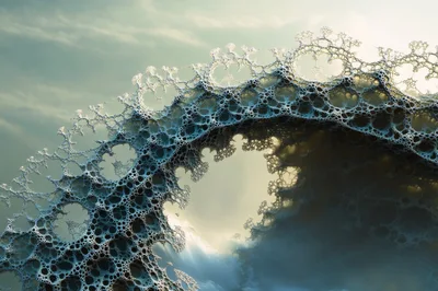 Abstract Fractal Structure Floating In A Cloudy Sky