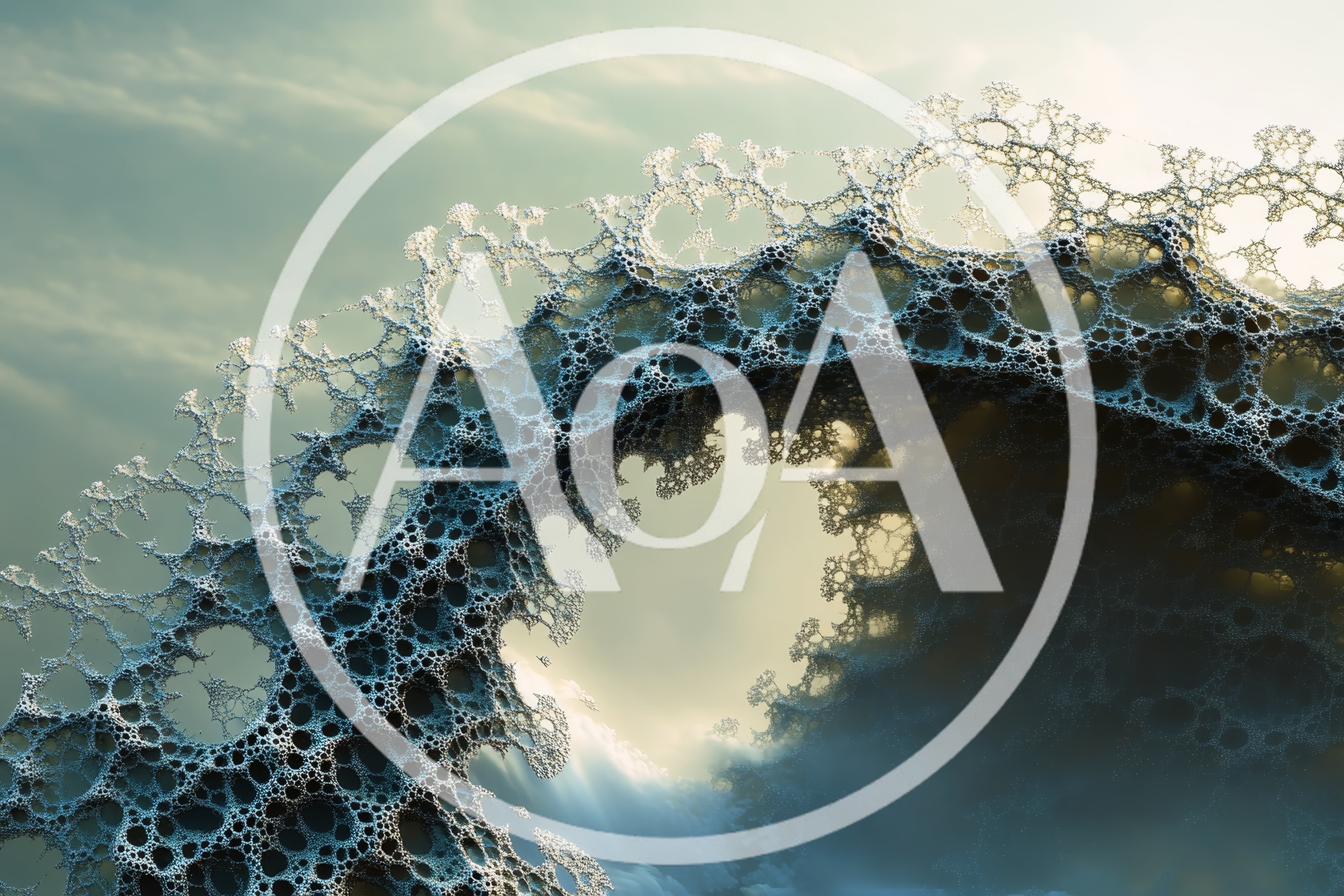 Abstract Fractal Structure Floating In A Cloudy Sky