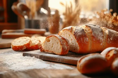 Freshly Baked Sourdough Bread Loaf On Wooden Board