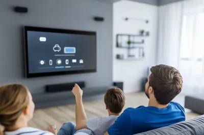 Family Watching Smart Home Interface On Television